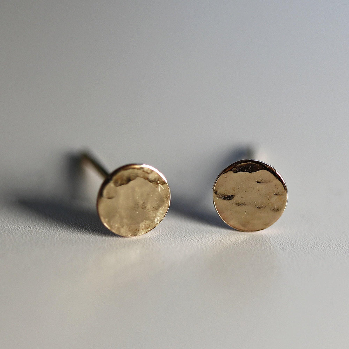 Tiny Gold Circle Earrings, Single or Pair Hammered Gold - Melt'm Jewelry