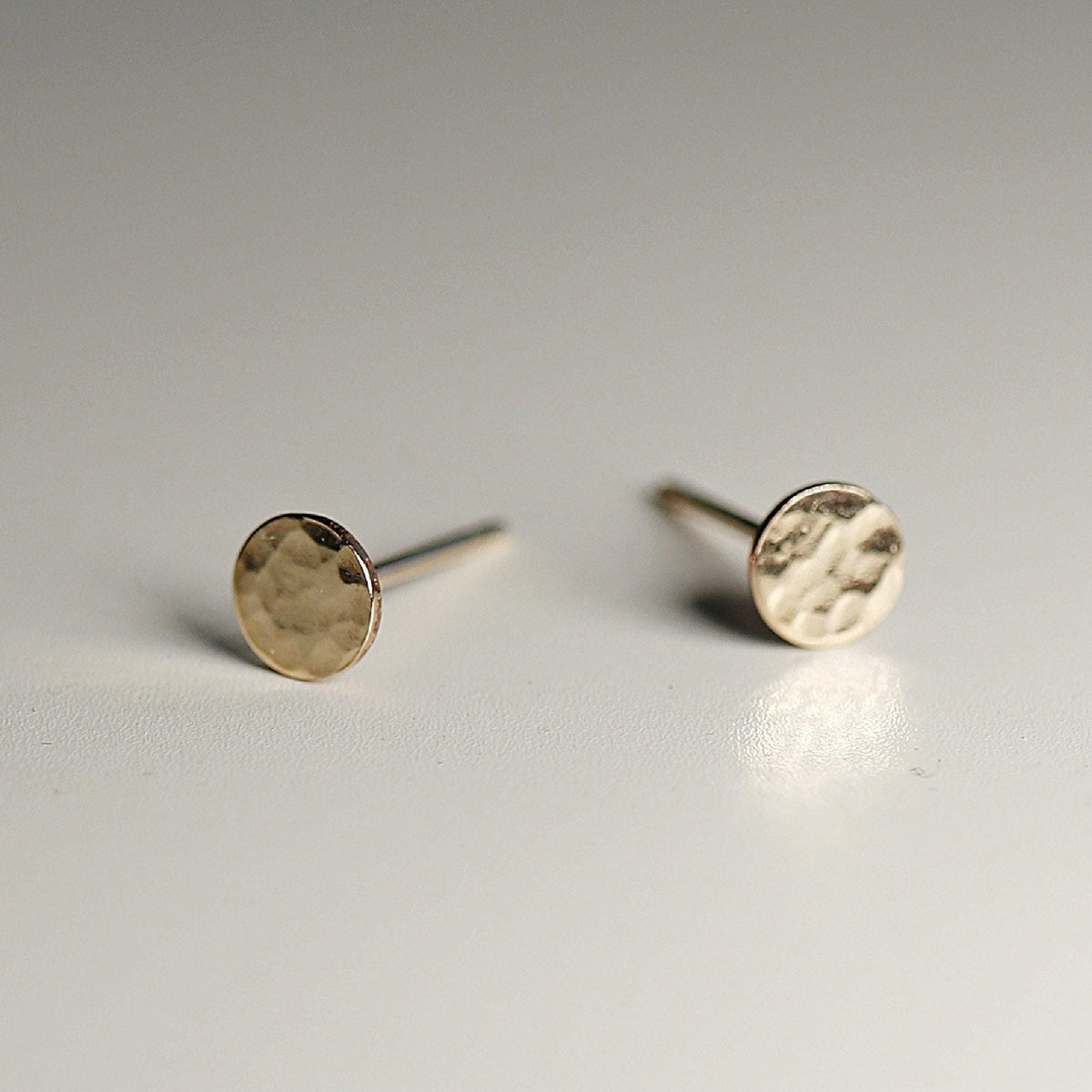 Tiny Gold Circle Earrings, Single or Pair Hammered Gold - Melt'm Jewelry