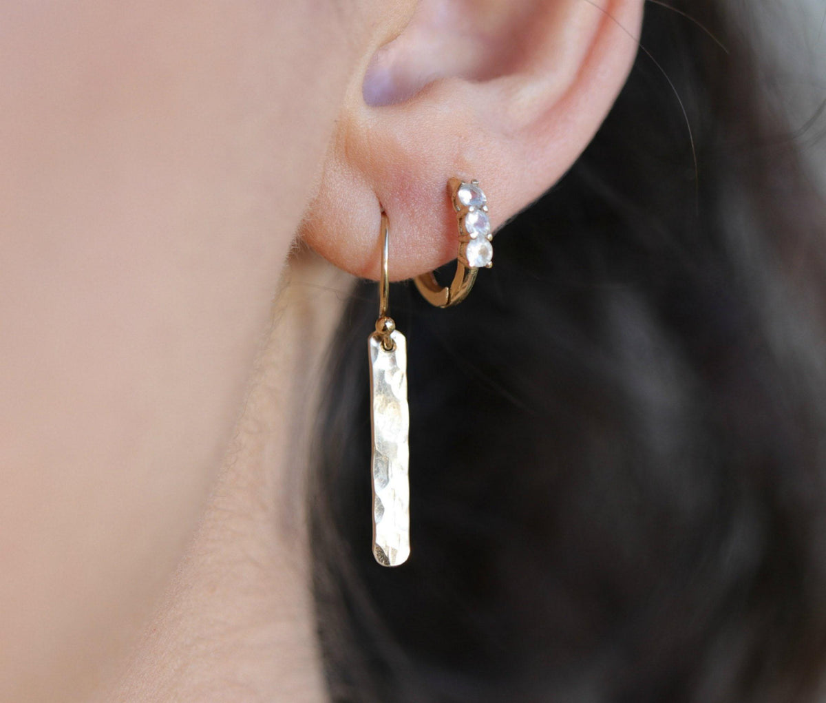 Minimalist Hammered Gold Filled Bar Drop Earrings - Melt'm Jewelry