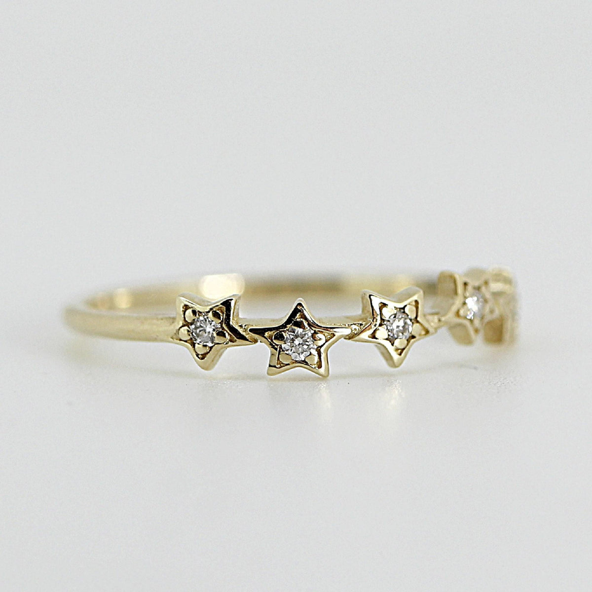 Diamond Star Ring 14k Gold – Five Star Celestial Wedding Band, Natural Diamond Stacking Ring, Dainty Gold Star Band Gift for Her - Melt'm Jewelry