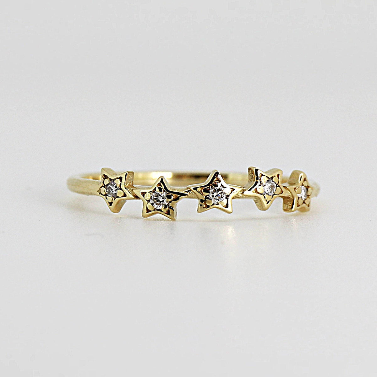 Diamond Star Ring 14k Gold – Five Star Celestial Wedding Band, Natural Diamond Stacking Ring, Dainty Gold Star Band Gift for Her - Melt'm Jewelry