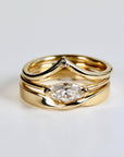 14k Solid Gold Dainty V Diamond Wedding Band - Melt'm Jewelry