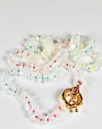 Hand Knotted Rondelle Moonstone Necklace on Rainbow Silk, Gold Filled Figure Eight Charm Holder
