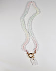 Hand Knotted Rondelle Moonstone Necklace on Rainbow Silk, Gold Filled Figure Eight Charm Holder
