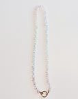 Hand Knotted Rondelle Moonstone Necklace on Rainbow Silk, Gold Filled Figure Eight Charm Holder
