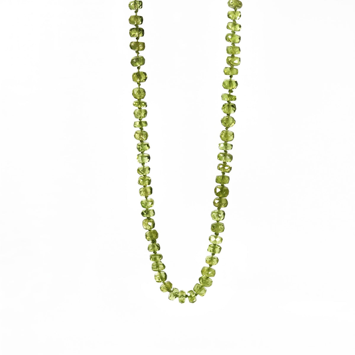 Peridot Rondelle Necklace on Silk, 23" Hand Knotted Strand with Gold Filled Lobster Clasp, August Birthstone - Melt'm Jewelry