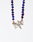 Lapis Lazuli Rondelle Necklace on Red Silk, 4.5mm Hand Knotted Strand with Sterling Silver Fish Star Clasp