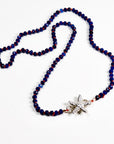 Lapis Lazuli Rondelle Necklace on Red Silk, 4.5mm Hand Knotted Strand with Sterling Silver Fish Star Clasp