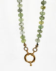 Green Prehnite Faceted Rondelle Necklace, 7mm Silk Hand Knotted 20" Strand with Gold Filled Figure Eight Charm Holder Clasp