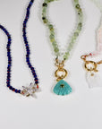 Green Prehnite Faceted Rondelle Necklace, 7mm Silk Hand Knotted 20" Strand with Gold Filled Figure Eight Charm Holder Clasp