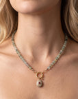 Green Prehnite Faceted Rondelle Necklace, 7mm Silk Hand Knotted 20" Strand with Gold Filled Figure Eight Charm Holder Clasp