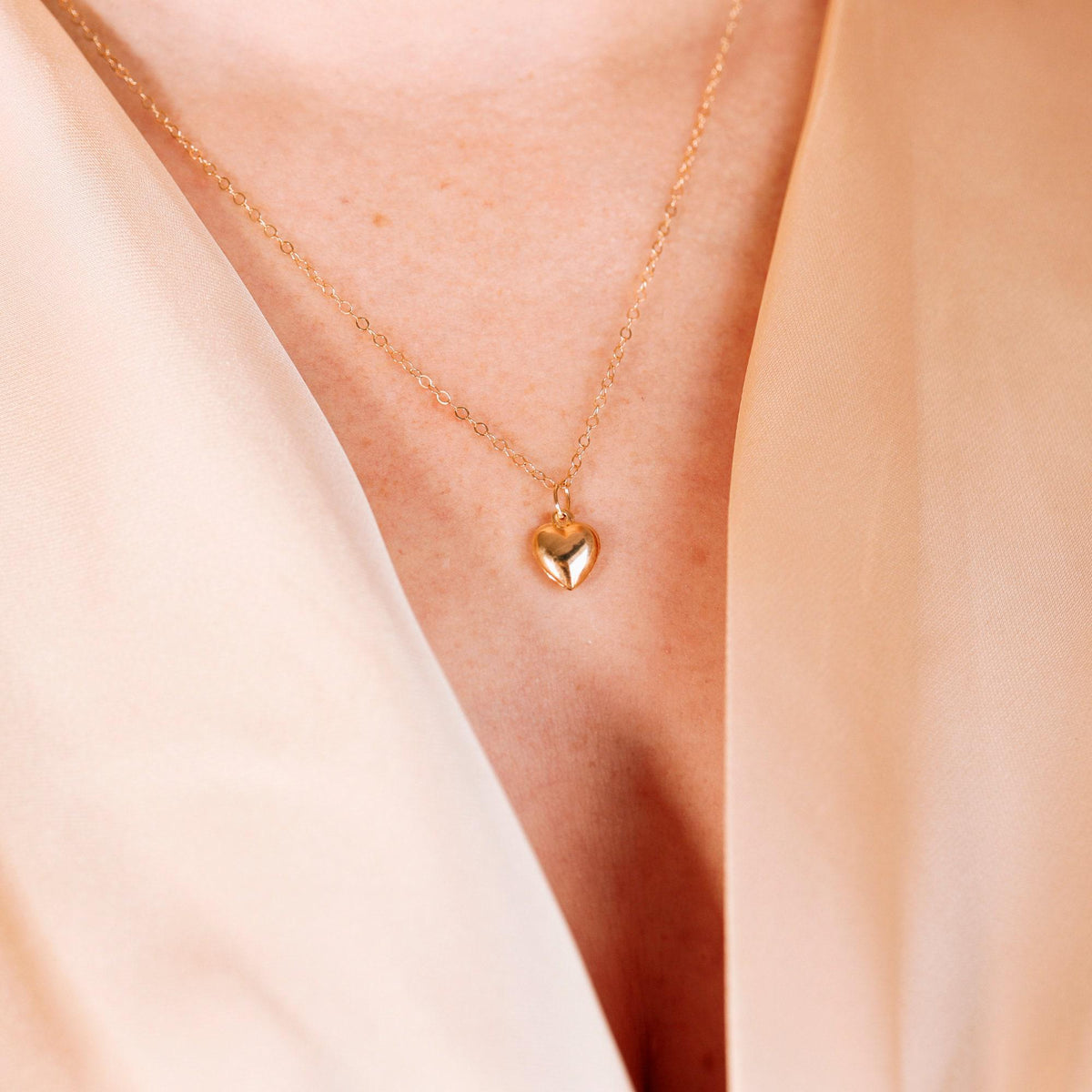 14k Gold 3D Puffy Heart Pendant Necklace - Melt'm Jewelry