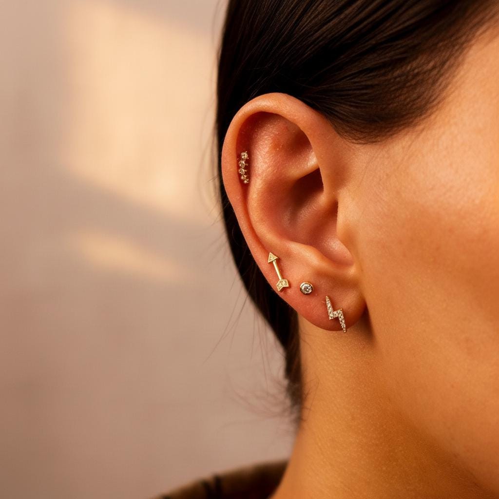 Small Round CZ Bezel Set Flat Back Cartilage Earring 14k Solid Gold (SINGLE or PAIR) - Melt'm Jewelry