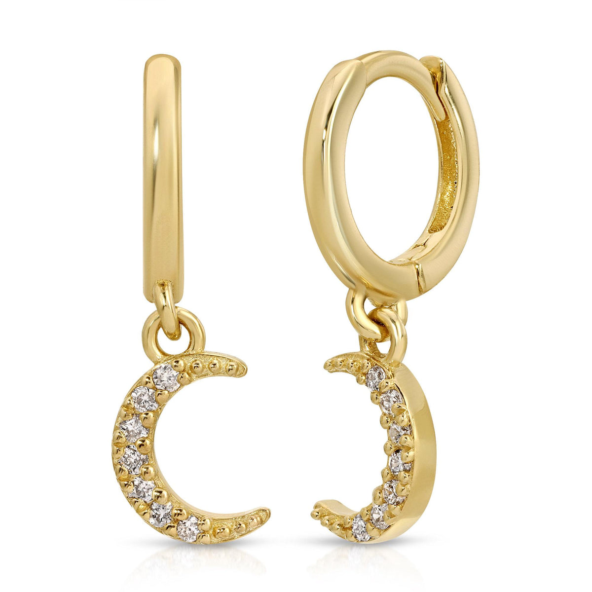 Natural Diamonds Crescent Moon Huggie Hoops (SINGLE or PAIR) - Melt'm Jewelry