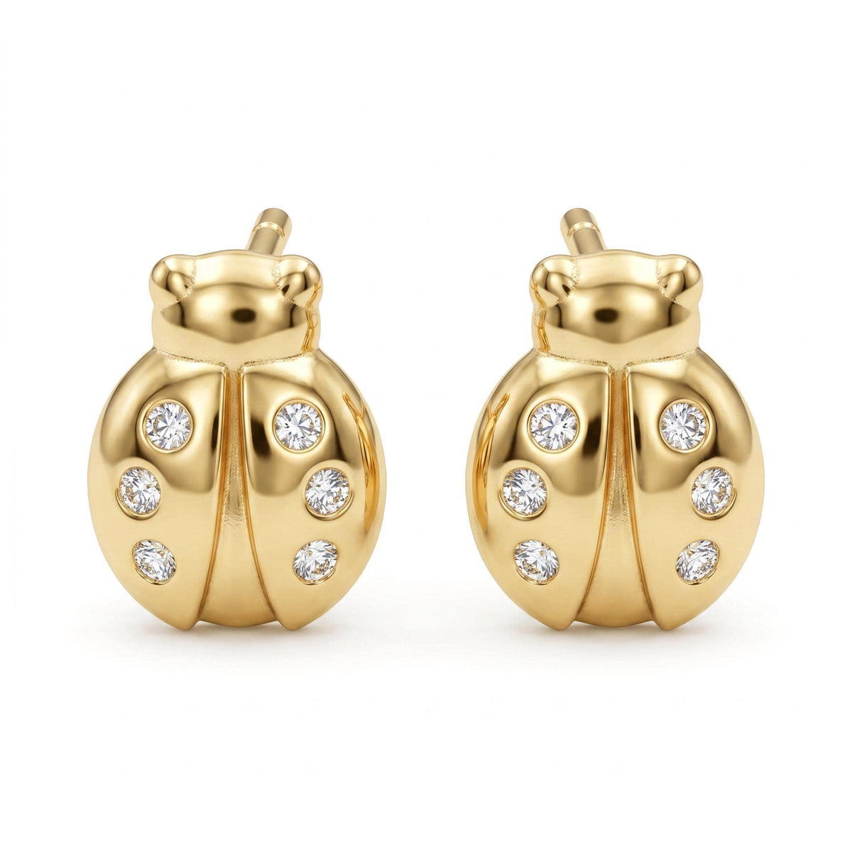 Diamond Lady Bug Stud Earrings in 14k Gold - Melt'm Jewelry