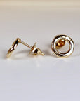 Small Open Circle Stud Earrings 14k Solid Gold, Hammered Gold Tiny Circle Studs - Melt'm Jewelry