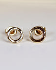 Small Open Circle Stud Earrings 14k Solid Gold, Hammered Gold Tiny Circle Studs - Melt'm Jewelry