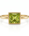 Princess Cut (Square) Peridot Ring 14k White Gold Bezel Setting - Melt'm Jewelry