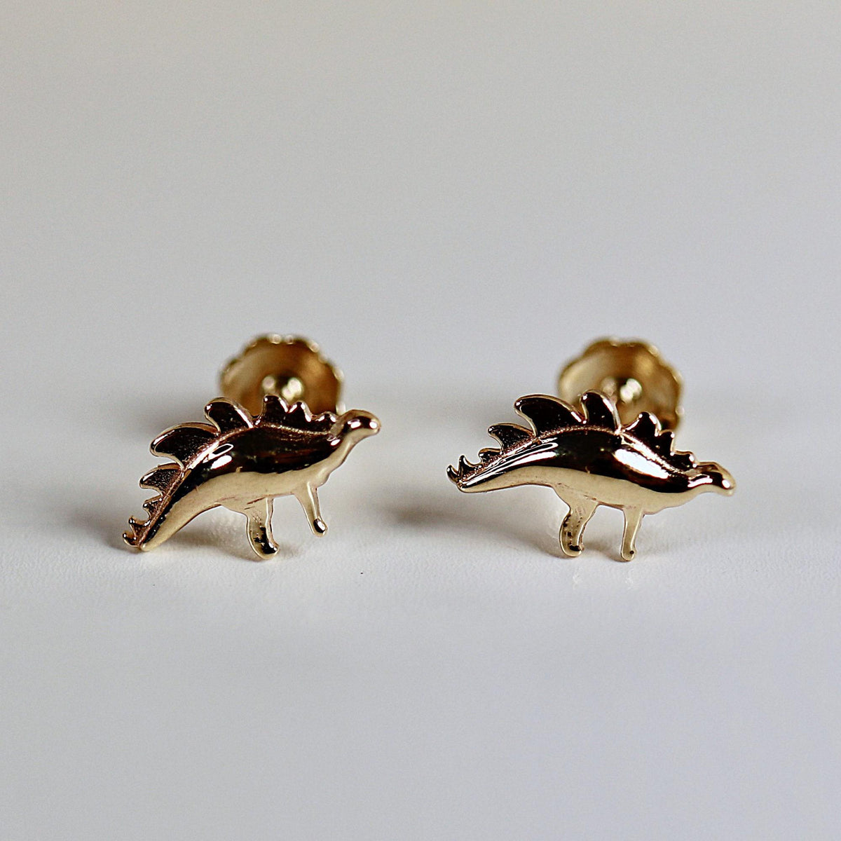 Dinosaur Earrings 14k Solid Gold, Single / Pair, Plateosaurus Dinosaur Earrings - Melt'm Jewelry