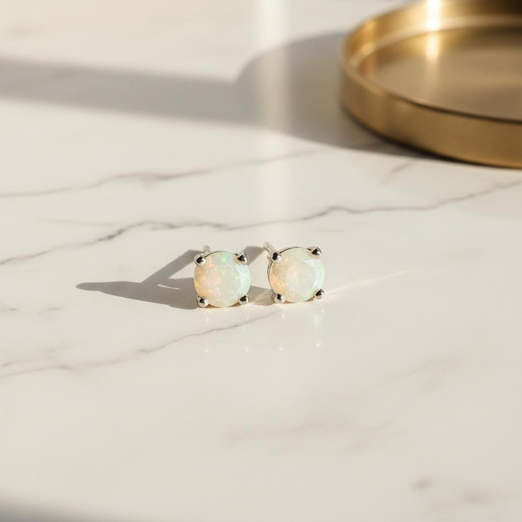 Round Cut Opal Stud Earrings 14k Gold - Melt'm Jewelry