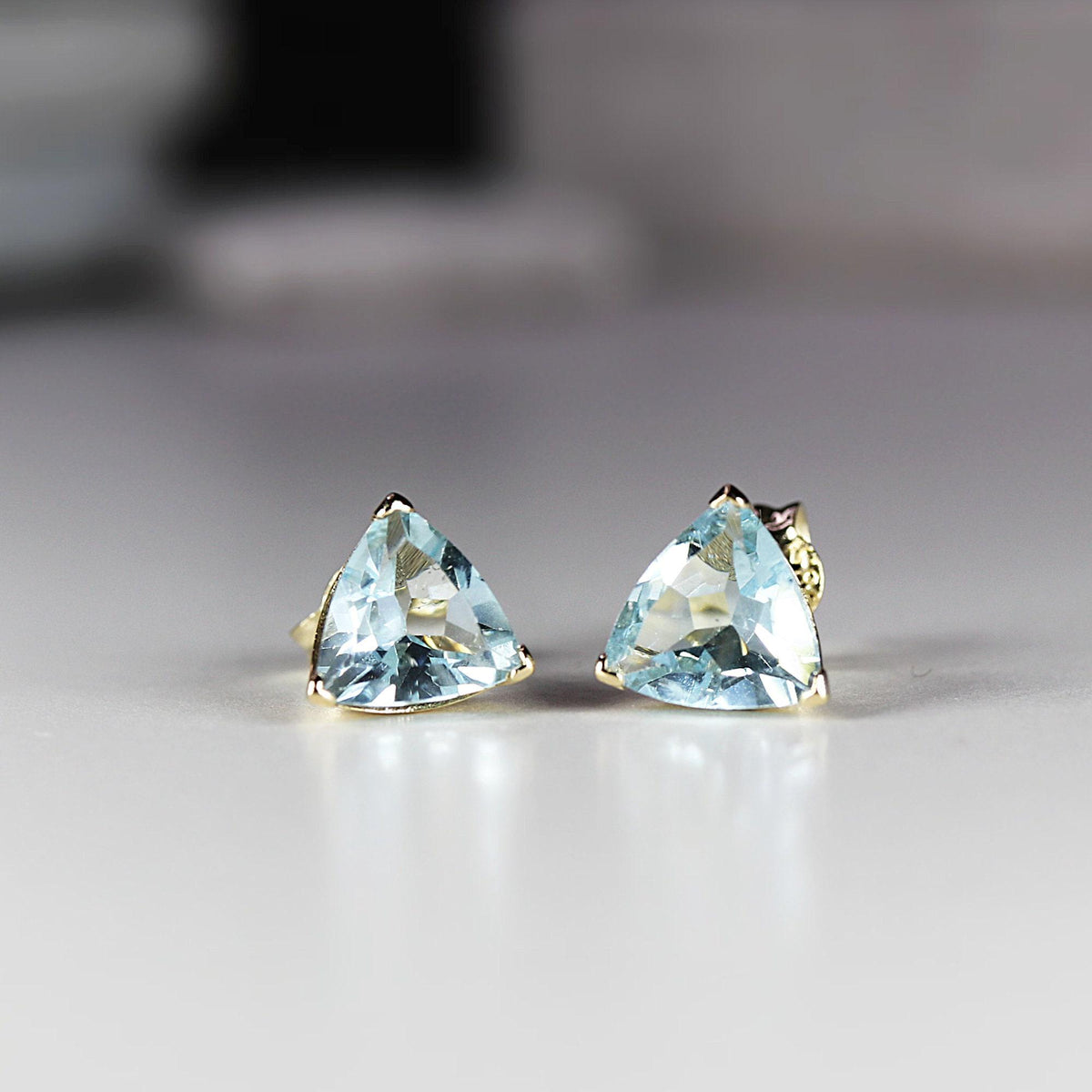 14k Gold Trillion Blue Topaz Earrings - Melt'm Jewelry