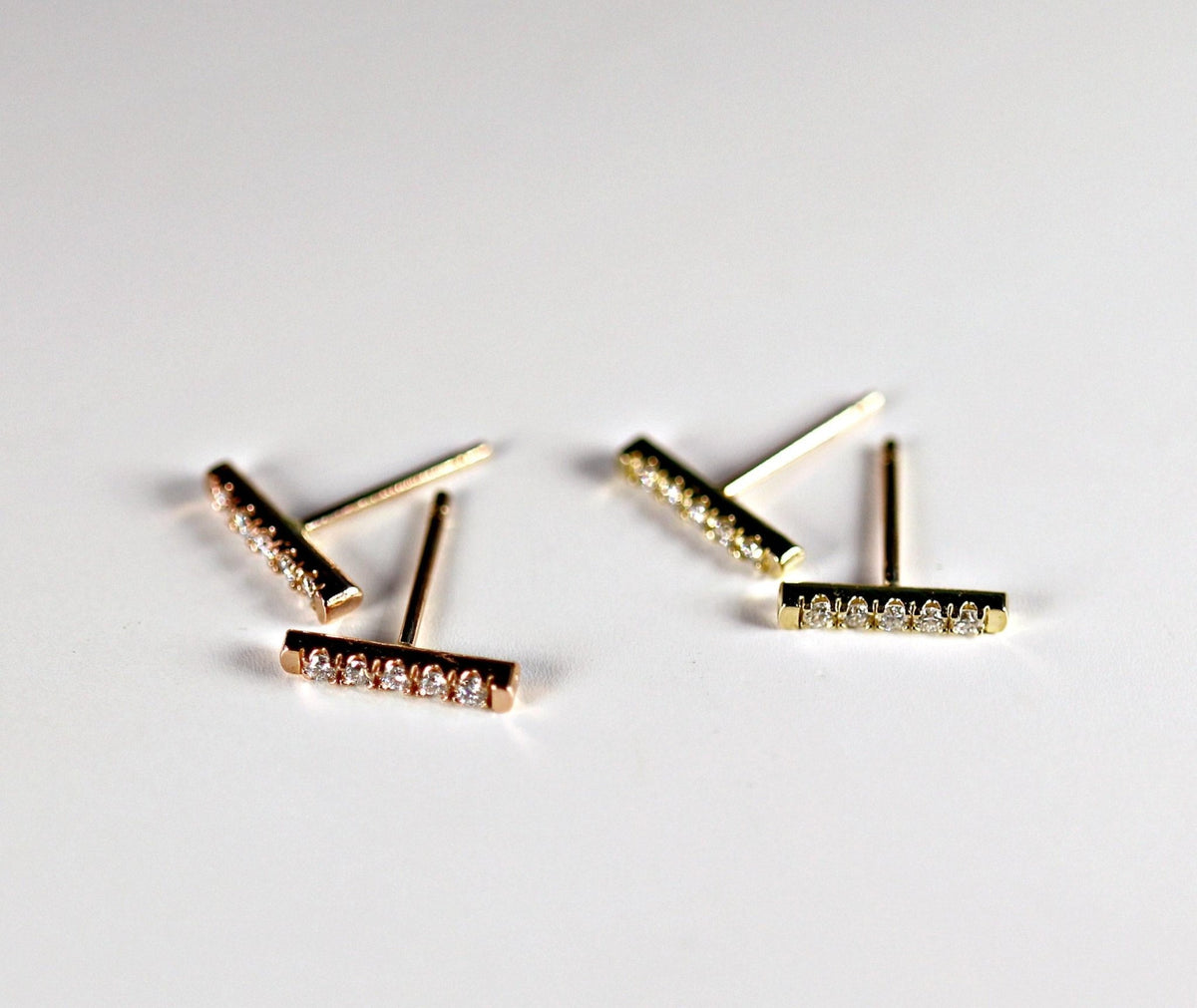 14K Gold Diamond Bar Earrings (SINGLE or PAIR) - Melt'm Jewelry