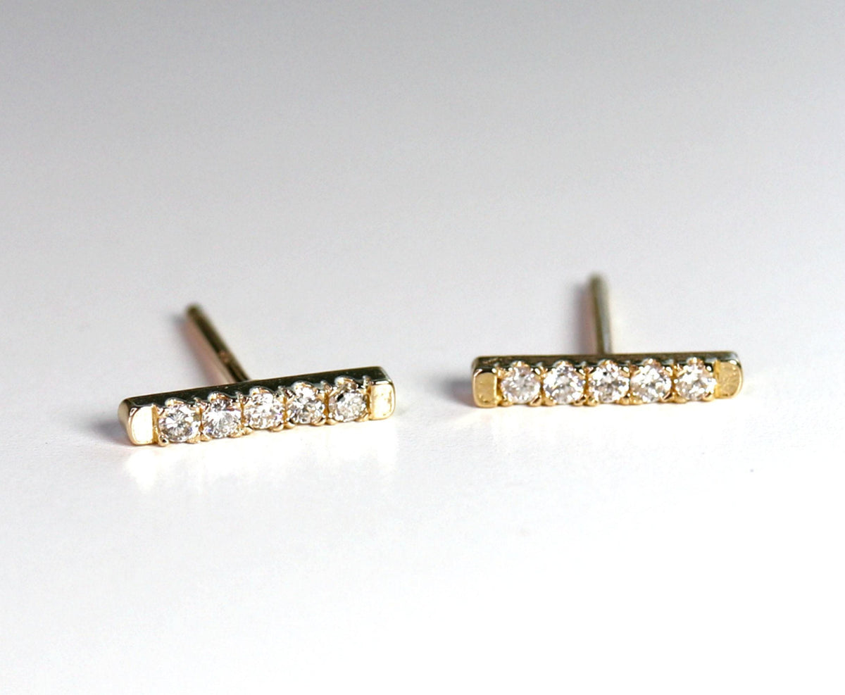 14K Gold Diamond Bar Earrings (SINGLE or PAIR) - Melt'm Jewelry