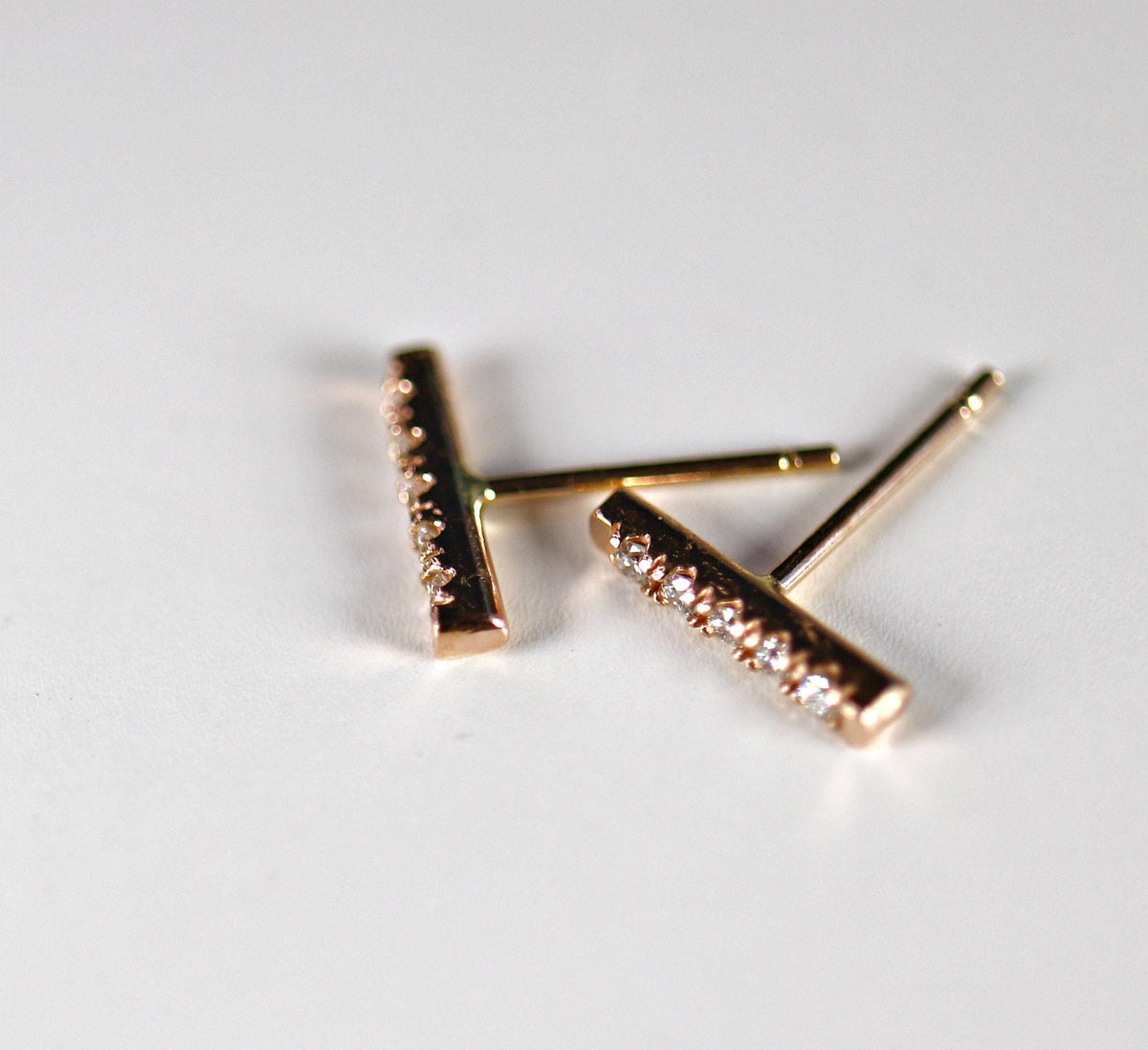 14K Gold Diamond Bar Earrings (SINGLE or PAIR) - Melt'm Jewelry