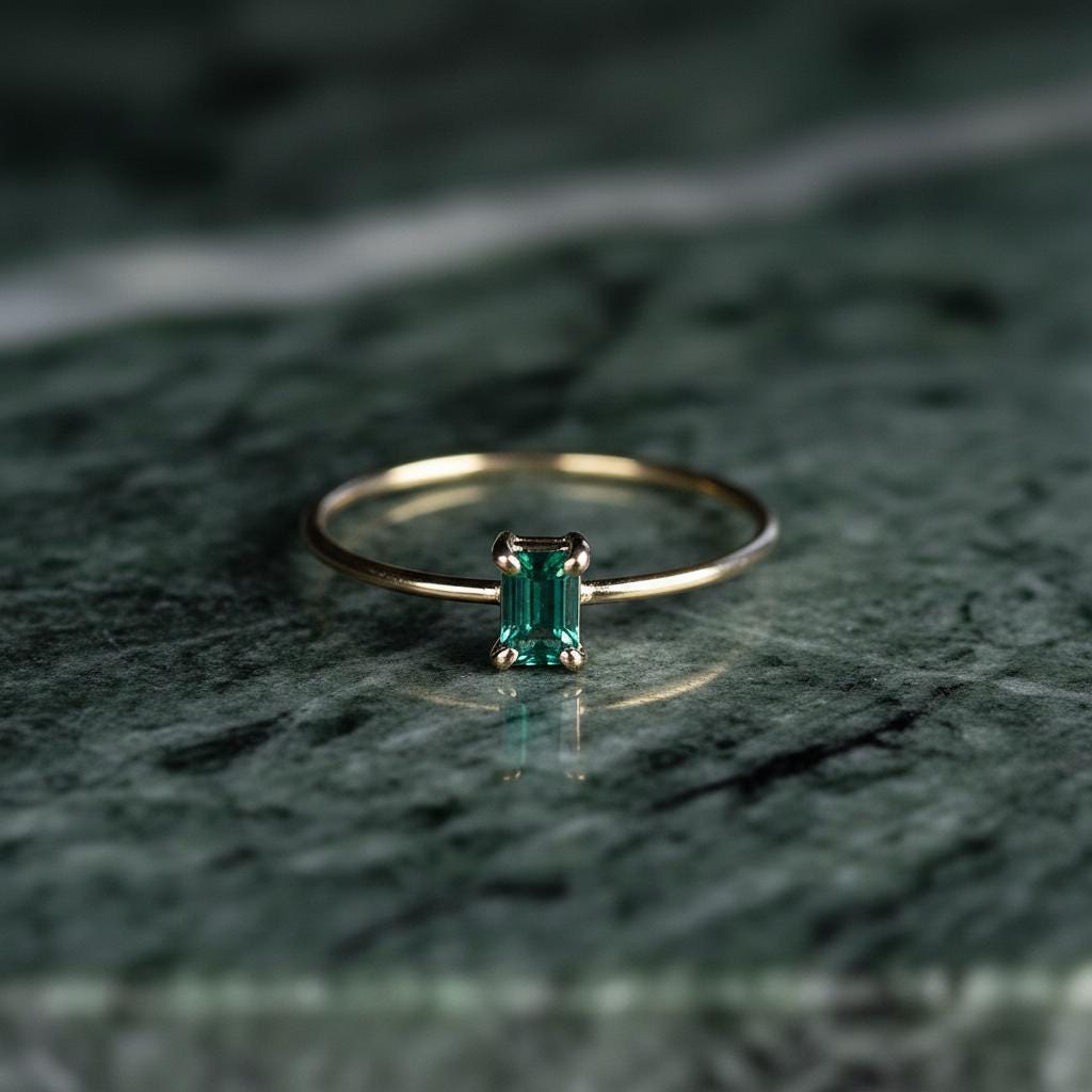 14k Gold Dainty Emerald Cut Emerald Ring - Melt'm Jewelry