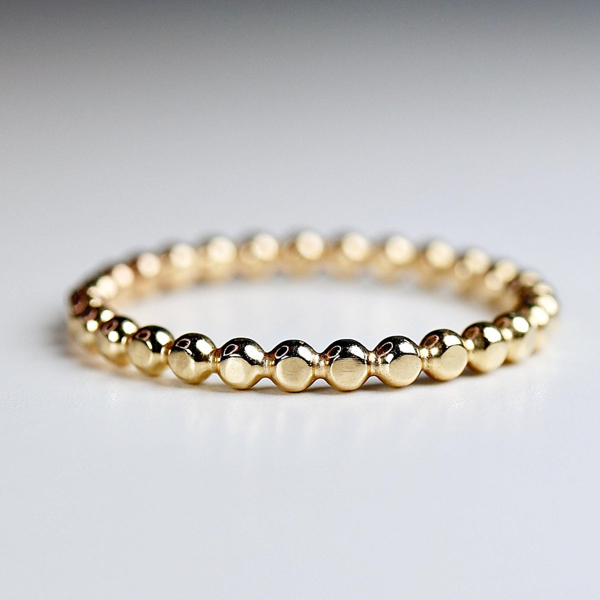 14k Solid Gold Beaded Ring, Skinny Hammered Beaded Stacking Ring - Melt'm Jewelry
