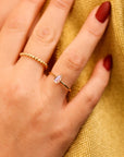 14k Solid Gold Beaded Ring, Skinny Hammered Beaded Stacking Ring - Melt'm Jewelry