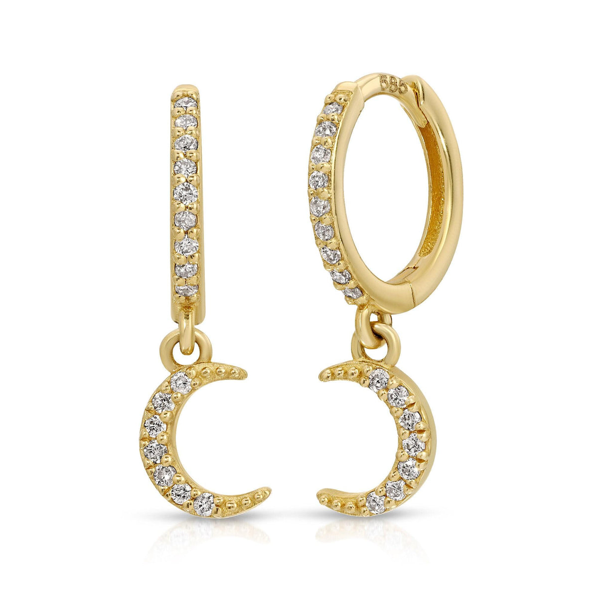 Diamond Moon Hoop Earrings (SINGLE or PAIR) - Melt'm Jewelry