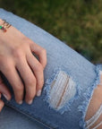 Dual Birthstone Bracelets Gold Filled or Sterling Silver, Open Gemstone Bangles - Melt'm Jewelry
