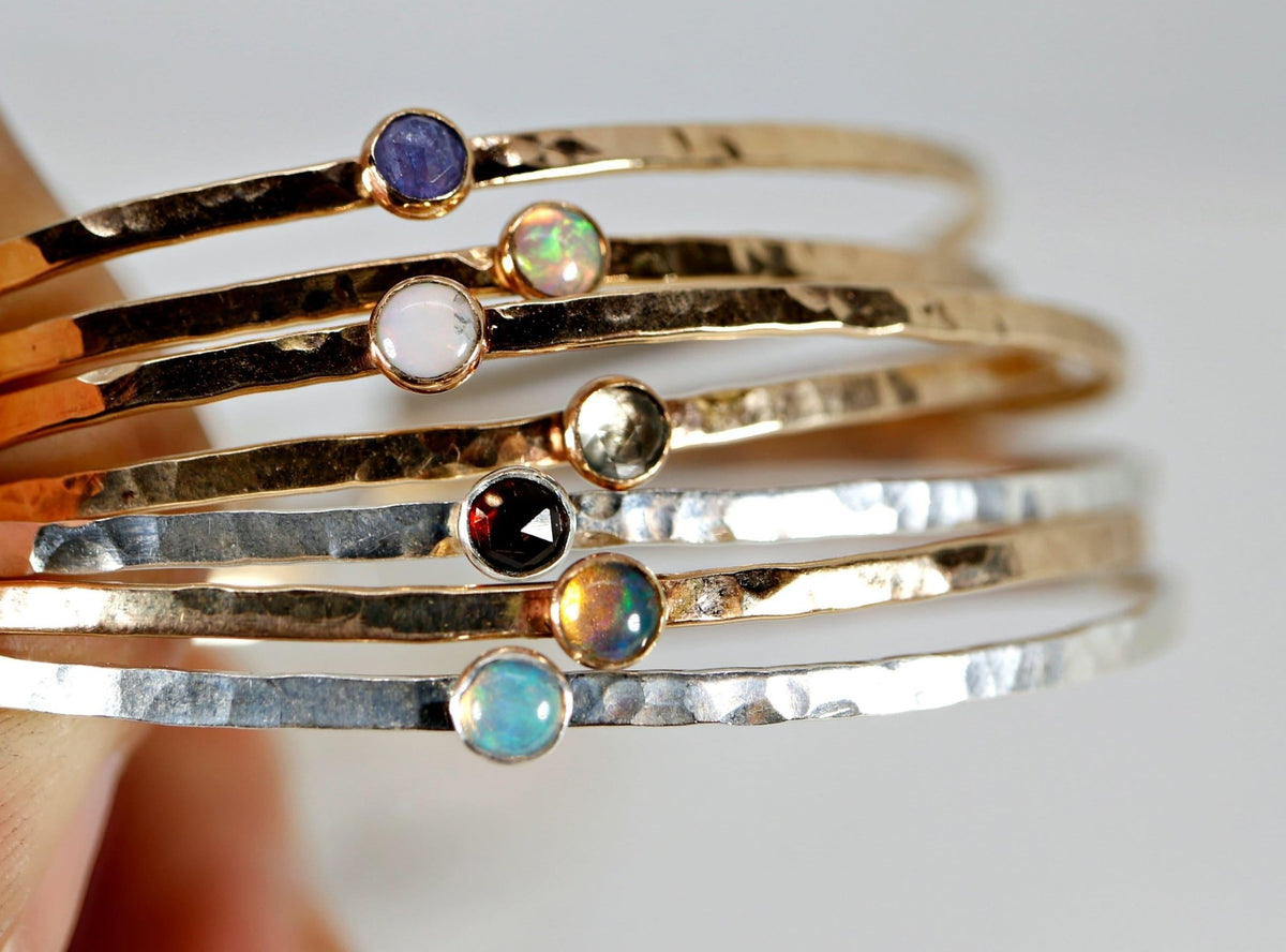 Birthstone Gems Cuff Bracelets Gold Filled or Sterling Silver - Melt'm Jewelry