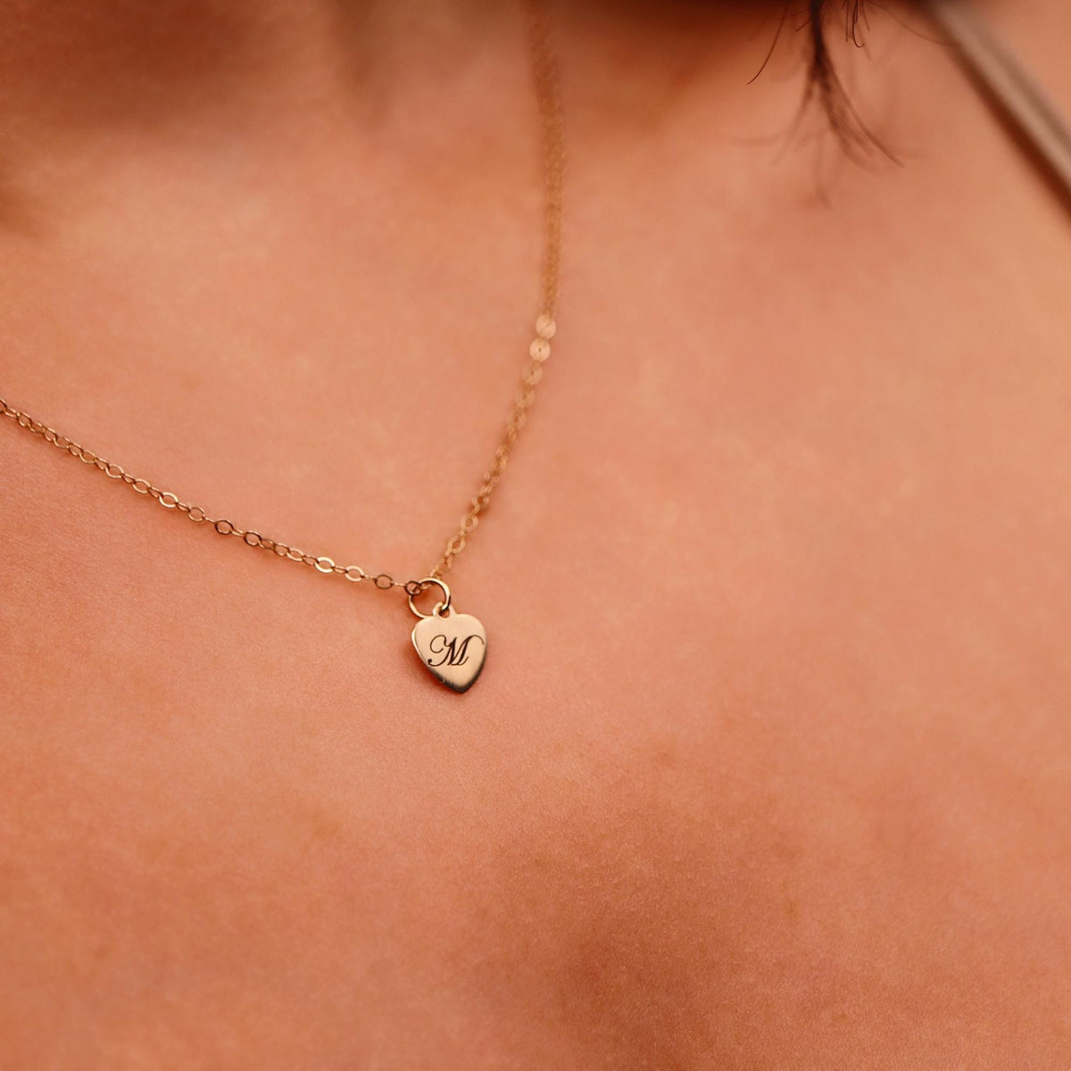 14k Solid Gold Engraved Heart Necklace, Custom Initial Pendant - Melt'm Jewelry