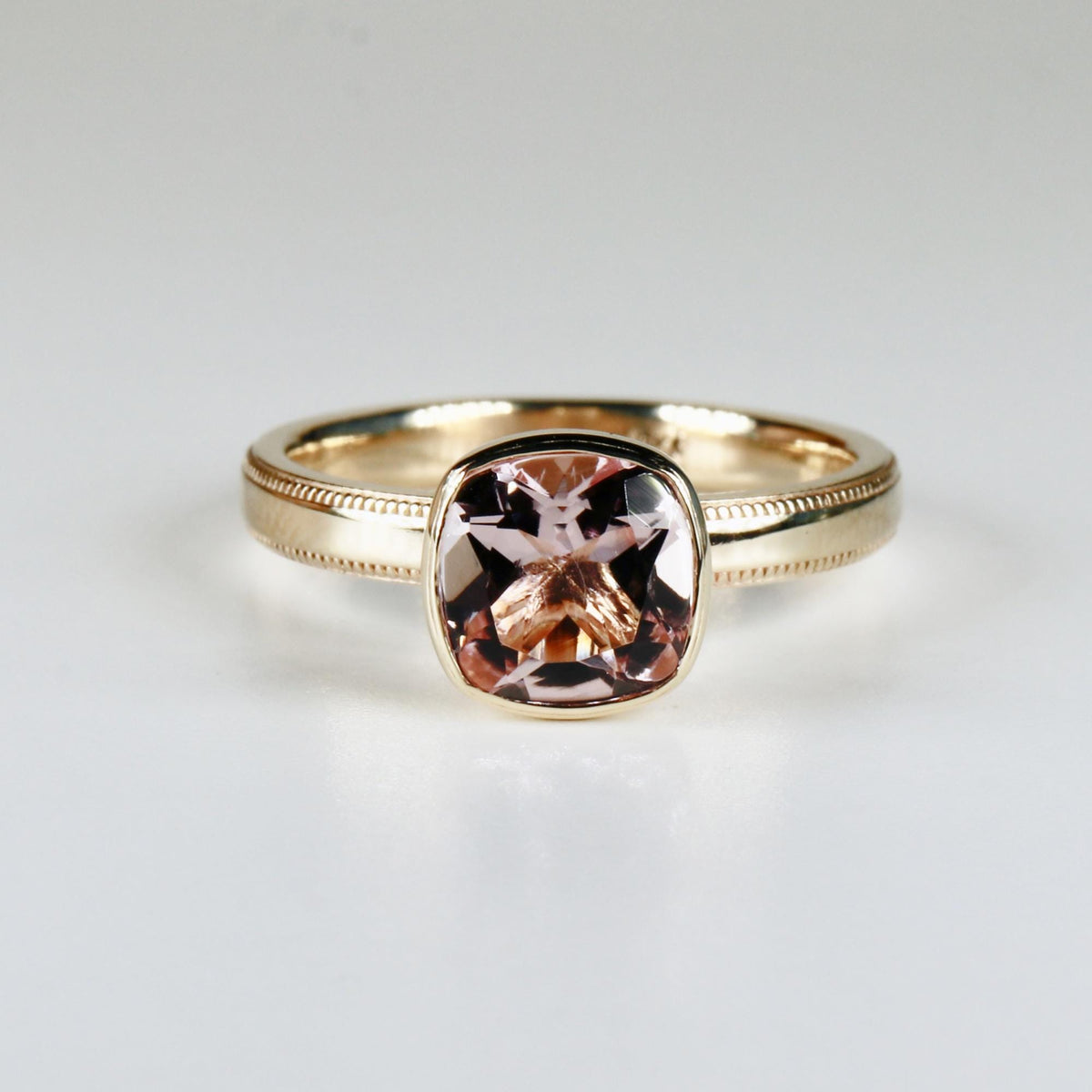 Cushion Cut Rose de France Amethyst Ring 10k Gold, Bezel Set Solitaire Engagement Ring - Melt'm Jewelry