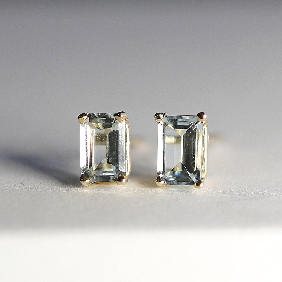14k Gold Emerald Cut Aquamarine Stud Earrings - Melt'm Jewelry