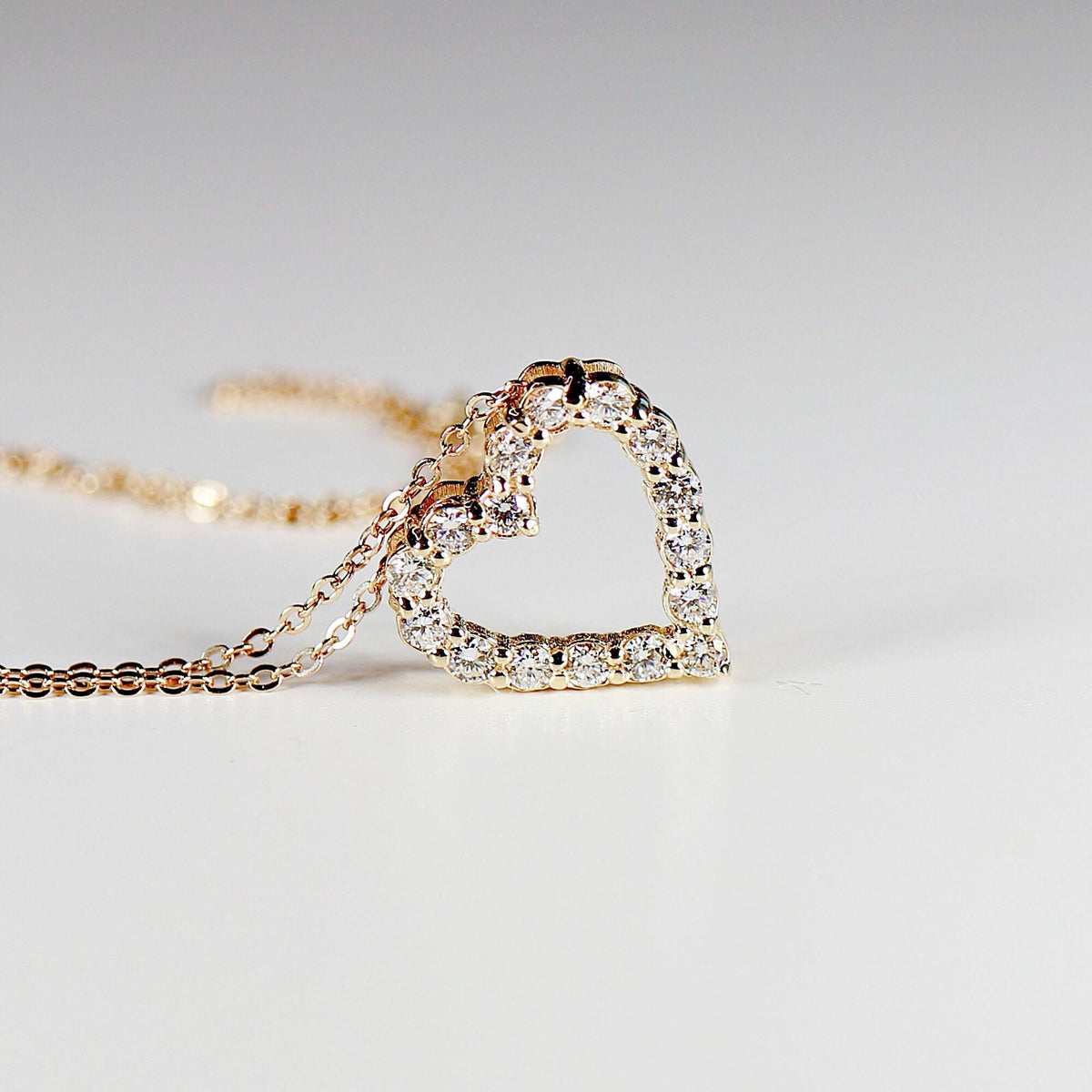 14k Gold Natural Diamond Sliding Open Heart Necklace - Melt'm Jewelry