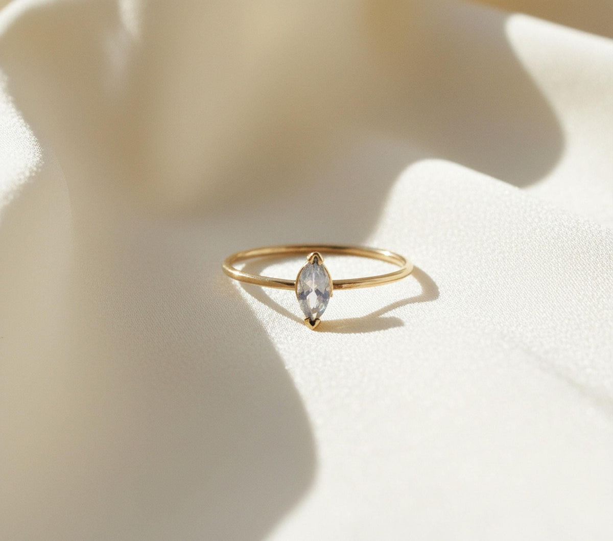 14k Gold Marquise Cut Moonstone Ring, June Birthstone - Melt'm Jewelry
