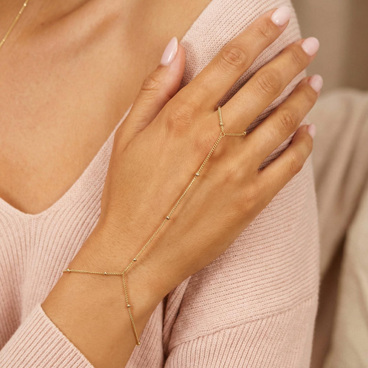 Gold Slave Bracelet, Satellite Hand Chain Bracelet - Melt'm Jewelry