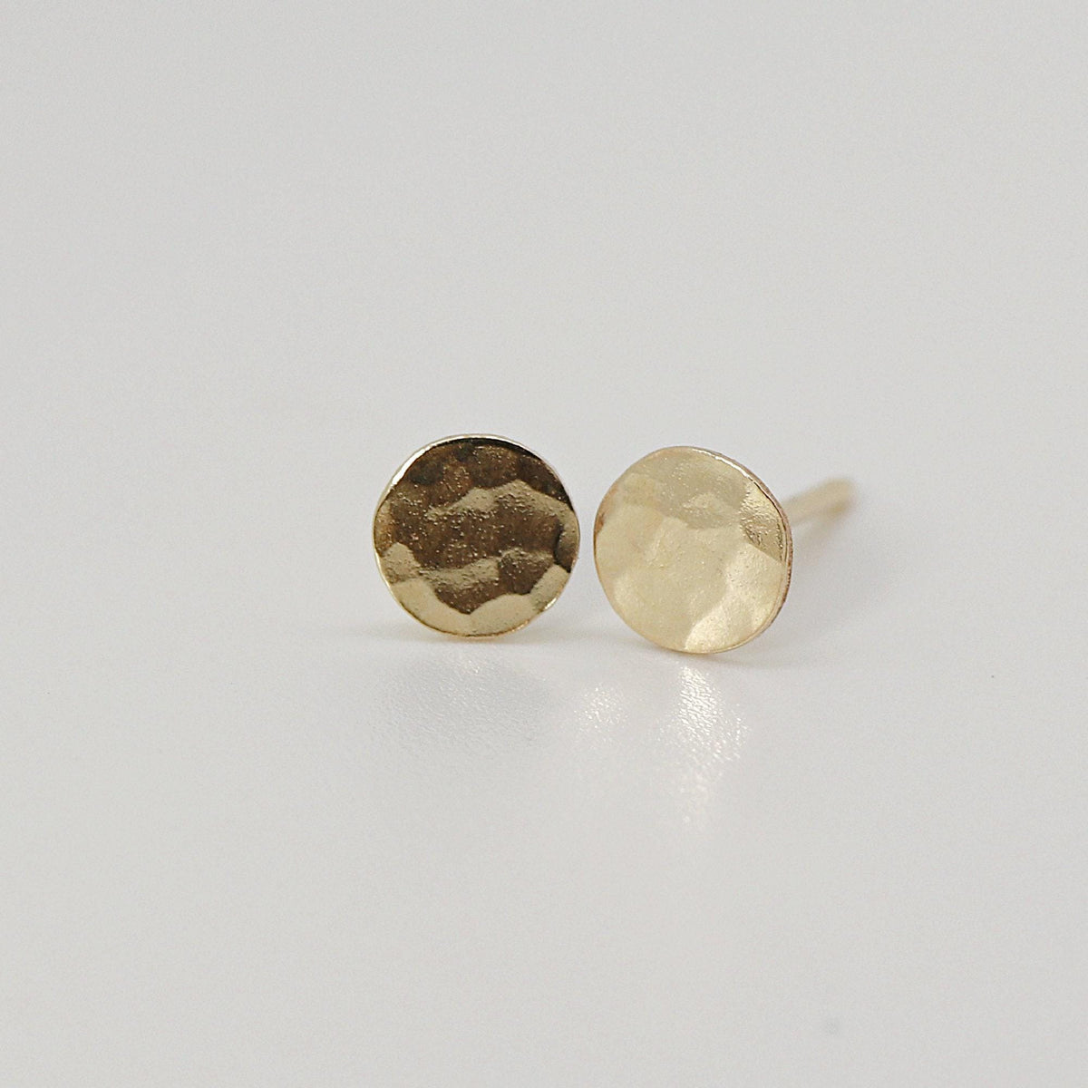 Tiny Gold Circle Earrings, Single or Pair Hammered Gold - Melt'm Jewelry