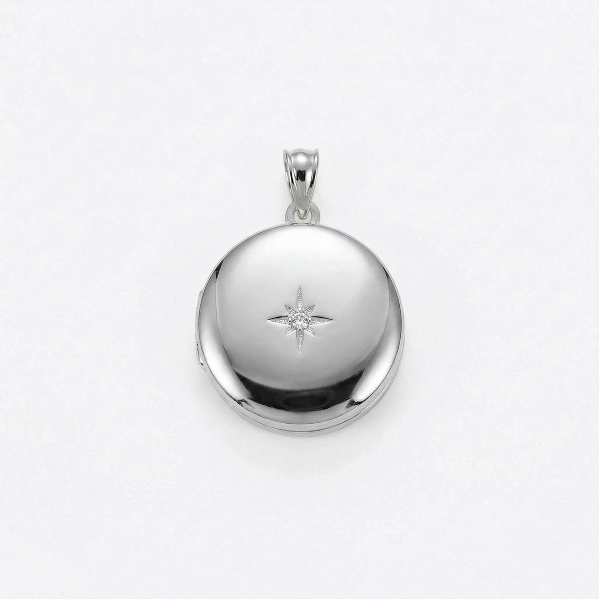 North Star Round Locket Necklace Sterling Silver, Photo Locket Pendant - Melt'm Jewelry