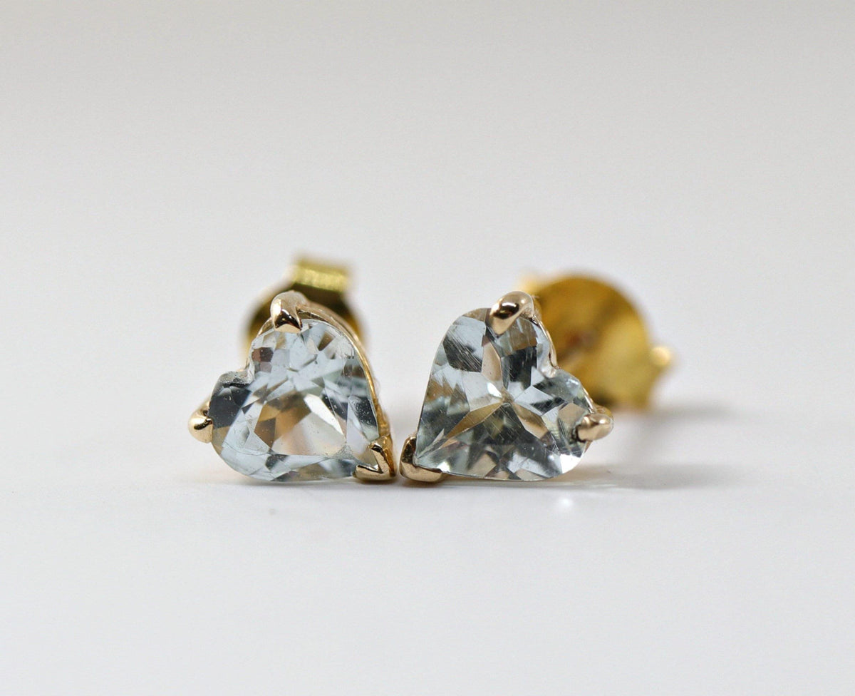 Heart Aquamarine Earrings 14k Solid Gold - Melt'm Jewelry