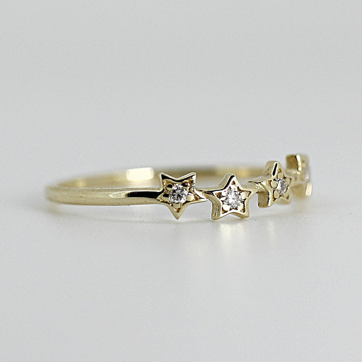 Diamond Star Ring 14k Gold – Five Star Celestial Wedding Band, Natural Diamond Stacking Ring, Dainty Gold Star Band Gift for Her - Melt'm Jewelry