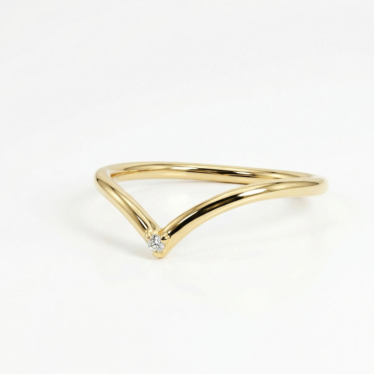 14k Solid Gold Dainty V Diamond Wedding Band - Melt'm Jewelry
