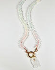 Hand Knotted Rondelle Moonstone Necklace on Rainbow Silk, Gold Filled Figure Eight Charm Holder