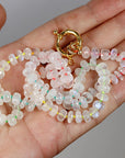 Hand Knotted Rondelle Moonstone Necklace on Rainbow Silk, Gold Filled Figure Eight Charm Holder