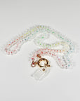 Hand Knotted Rondelle Moonstone Necklace on Rainbow Silk, Gold Filled Figure Eight Charm Holder
