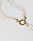 Hand Knotted Rondelle Moonstone Necklace on Rainbow Silk, Gold Filled Figure Eight Charm Holder