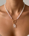Hand Knotted Rondelle Moonstone Necklace on Rainbow Silk, Gold Filled Figure Eight Charm Holder